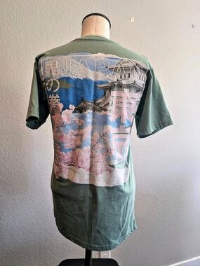 Launder Graphic Cherry Blossoms Japan Short Sleeve Tee in Green Sz S